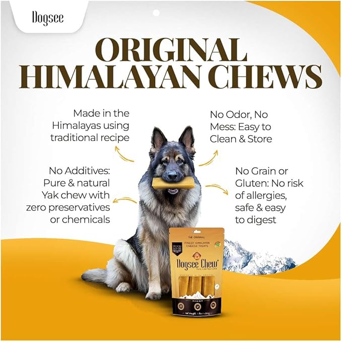 Dogsee Original Yak Cheese Himalayan Dog Chews 3lb (Large - 12 Bars) | 100% All Natural | Dog Treats Large Breed | Dog Chews Long Lasting for Aggressive Chewers | High Protein Dental Sticks