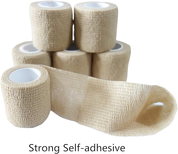 6 Pack 2" x 5 Yards Self Adhesive Bandage Wrap Breathable Cohesive Vet Wrap for Pets, Elastic Self-Adherent Tape for Sports, Wrist, Ankle (Skin Color)