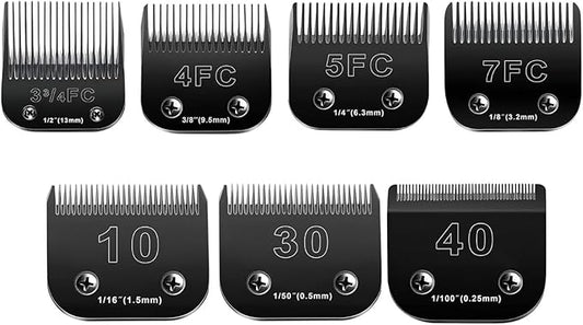 10 Blades Dog Grooming Blades Compatible with Andis/Oster A5/Wahl KM-10 Series Dog Clippers,Detachable Clipper Replacement Blade,Black (7PCS #10+30+40+3FC+4FC+5FC+7FC)