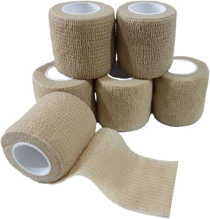 6 Pack 2" x 5 Yards Self Adhesive Bandage Wrap Breathable Cohesive Vet Wrap for Pets, Elastic Self-Adherent Tape for Sports, Wrist, Ankle (Skin Color)