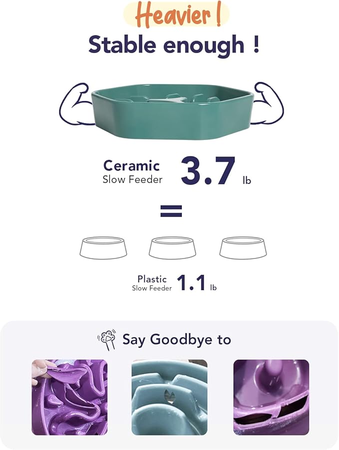 LE TAUCI PET Dog Slow Feeder Bowl Ceramic,3 Cups Puzzle Food Bowl for Small Medium Large Breed, Dog Bowls to Slow Down Eating, Maze
