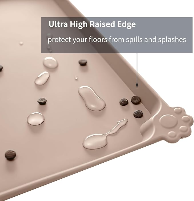 Waterproof Pet Feeding Mat with High Raised Edges, Heavier and Thicker Placemats for Cat Dog Water Bowl with BPA Free, Dogs Cats Food Mats for Messy Drinkers to Prevent Spill and Protect Floors