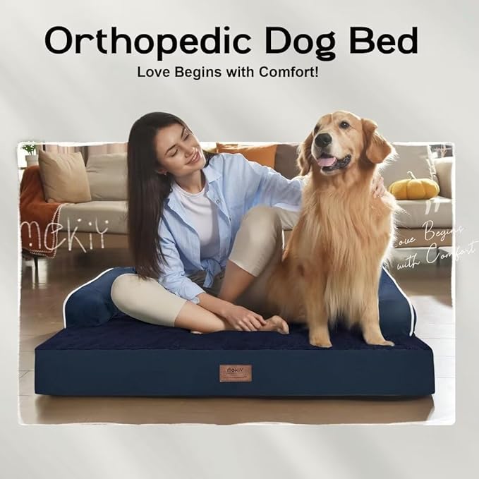 Extra Large Dog Bed-Orthopedic Waterproof XL Dog Bed for XLarge Extra Big Dogs - Foam Couch Sofa Washable with Removable Cover-Navy Blue