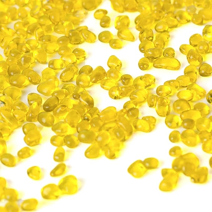 1 Lb (460 g) Yellow Sea Glass Stones Irregular Rainbow Glass Pebble Decorative Rock Quartz Tumbled Gemstone Chips for Aquarium Decoration/Vase Filler/Jewelry Making/Handwork Craft/Gems Display