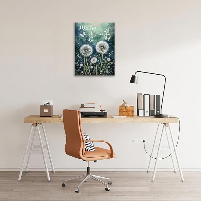 Dandelion Pictures Wall Art, Farmhouse Floral Bathroom Wall Decor, Rustic Inspirational Framed Painting Butterfly White Flower Canvas Artwork for Bathroom Bedroom Living Room Decorations 20"L x 16"W
