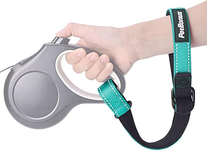 PetBonus Short Dog Leash, Safety Wrist Strap for Retractable Dog Leash, Reflective Design and Adjustable Soft Padded Handle, Extra Layer Security for Pet Stroller (Turquoise)