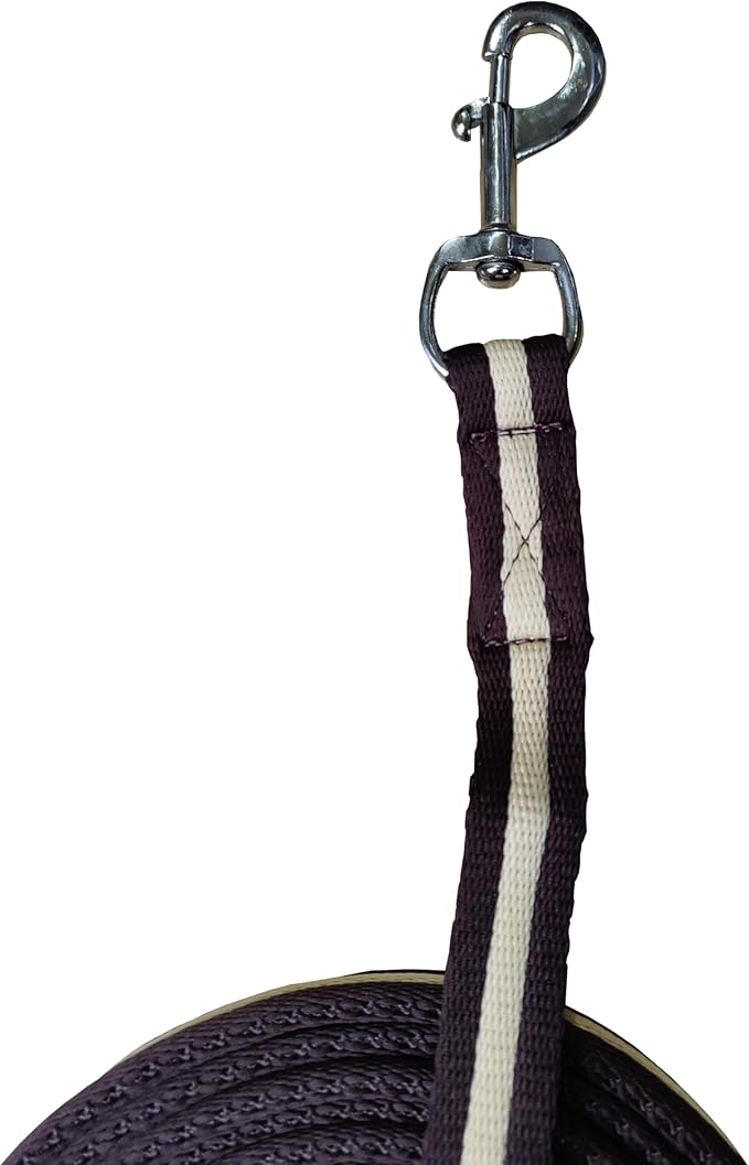 Soft Padded Lunge Line Rein Lead for Horses 27ft Looped Handle Swivel Clip (Brown/Beige)