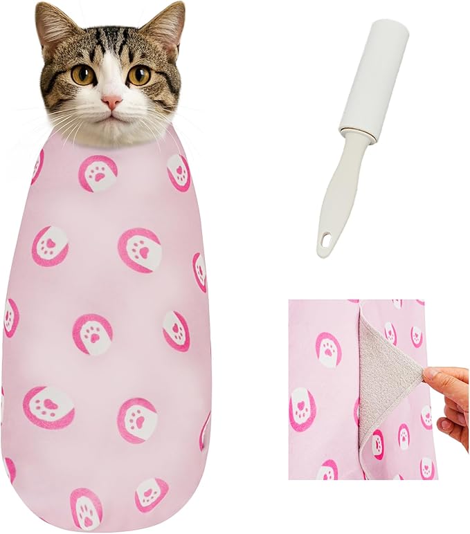 Supet Cat Wrap for Cutting Nails, Self-Adhesive Grooming Wrap, Anti-Scratch Cat Swaddle for Grooming, Ideal for Medicine, Nail Clipping, Teeth Brushing, Ear Cleaning