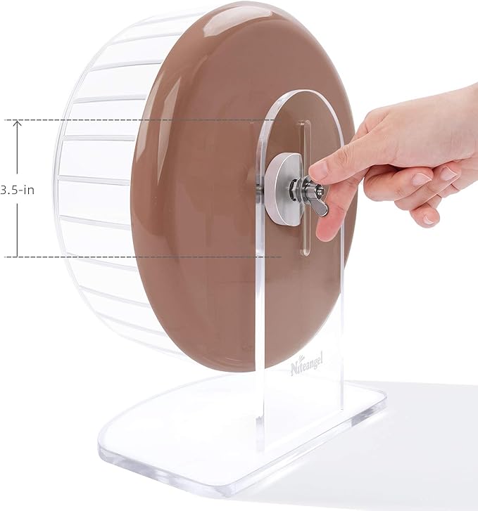 Niteangel Super-Silent Hamster Exercise Wheels: - Quiet Spinner Hamster Running Wheels with Adjustable Stand for Hamsters Gerbils Mice Or Other Small Animals (M, Brown)