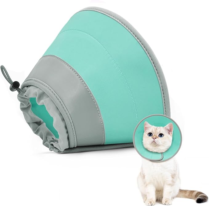 Cat Cone Collar Soft to Stop Licking, Adjustable, Foldable Lightweight Kitten Cones After Surgery Recovery for Cats & Kittens, Cat Cone Alternative (Solid Green, L)
