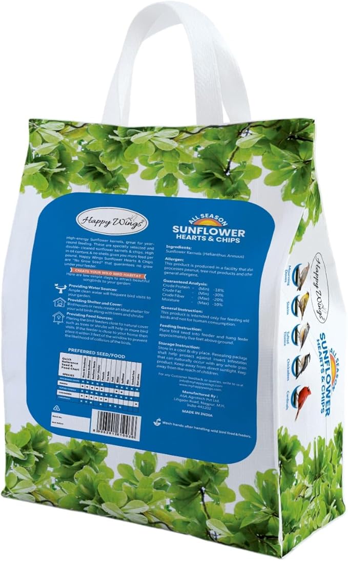 Sunflower Hearts & Chips Bird Food 15 lbs No Mess, No Waste Seed No Grow Formula Ideal for Wild Birds, Finches, Sparrows, and Year-Round Feeding.