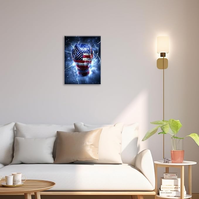 Sports Boxing Wall Art Canvas American Flag Wall Decor Prints Framed Painting Gym Pictures Gifts Artwork for Bathroom Living Dining Room 12"x16"