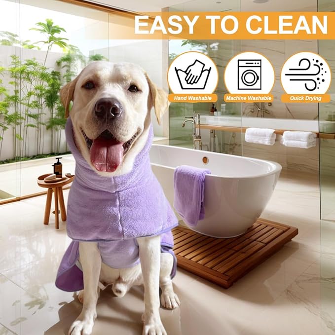 Medium to Large Size Dog Bathrobe, Quick Drying Super Absorbent Used for After Bathing, Warm Dog Towels, Adjustable Hoodies and Belts for Pet Dogs Bath Clothes Products (Purple, 3XL)