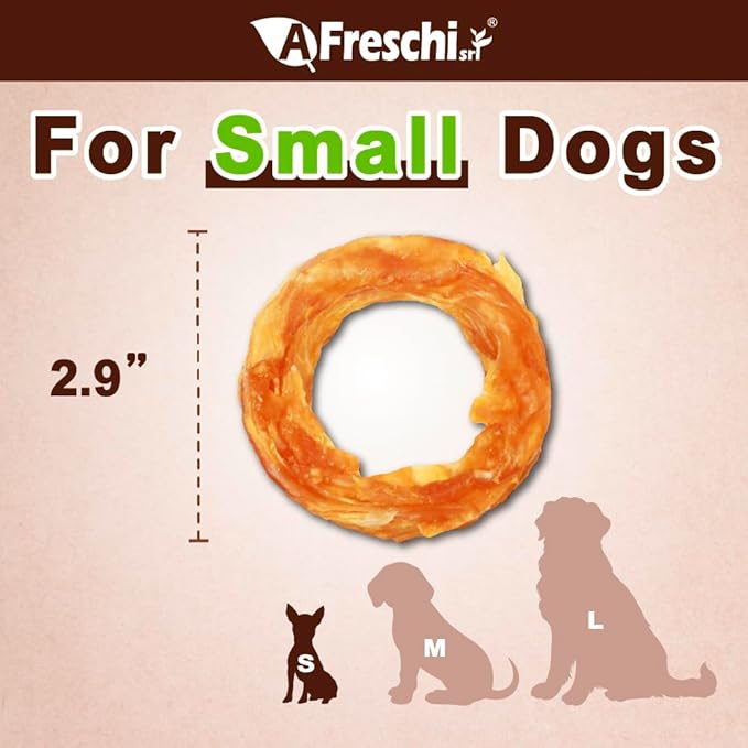 Afreschi Natural Turkey Tendon Ring (S) 40 Units/Box, Dog Treats for Signature Series, All Natural Human Grade Puppy Chew, USA-Sourced Turkey Tendon, Hypoallergenic, Rawhide Alternative