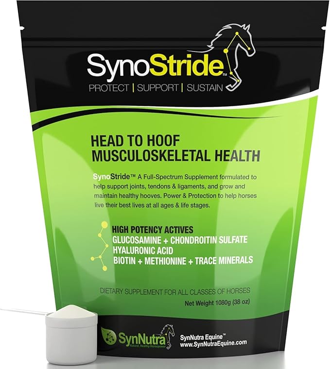 SynoStride All Natural, All-in-one, Joint and Hoof Health Supplement for Horses, Powder with Glucosamine, Chondroitin, Hyaluronic Acid, Biotin, Methionine, Trace Minerals, Made in USA (1080 Grams)