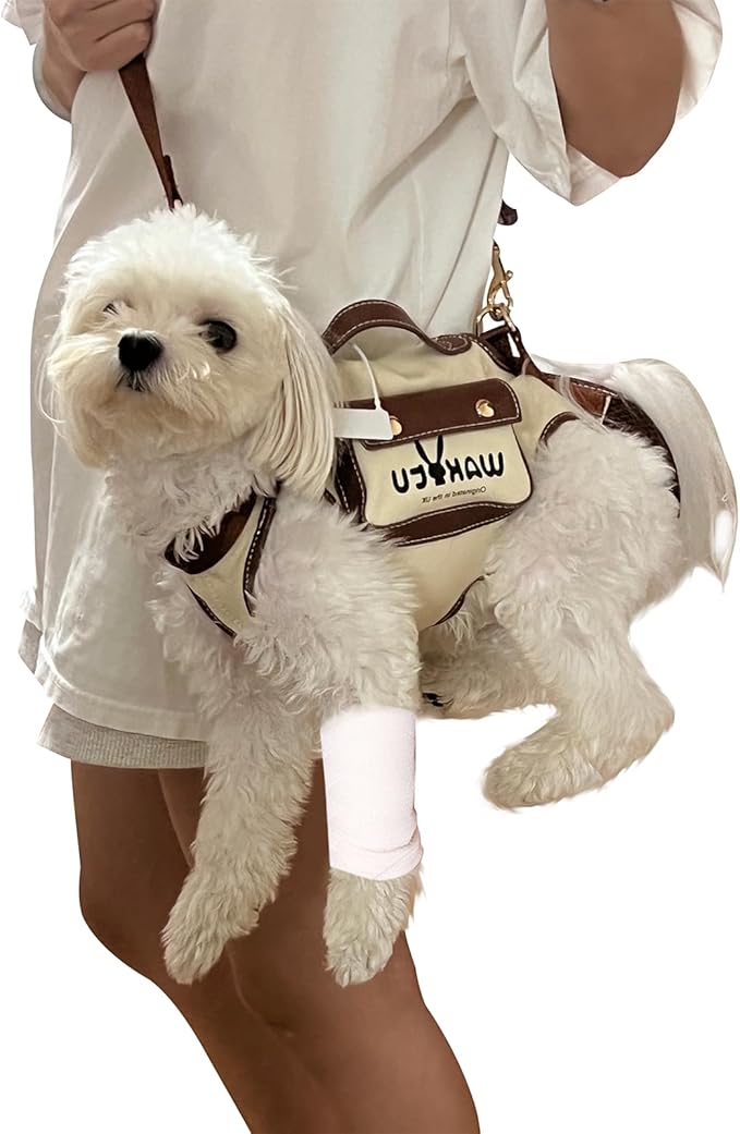 Dog Lift Harness Dog Carrier VES Harness Adjustable Leash with Small Puppy Treat Bag,Fits Most Cars,M