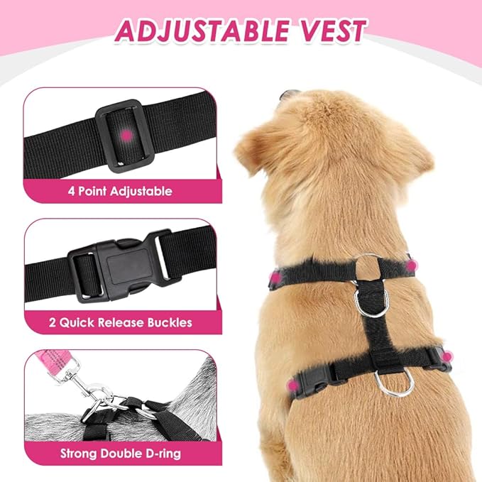 Lukovee Dog Seat Belt for Car, Adjustable Dog Car Harness for Large Medium Small Dogs, Soft Padded & Breathable Mesh Dog Seatbelt with Car Strap and Carabiner(Pink Double Clip,XX-Small)