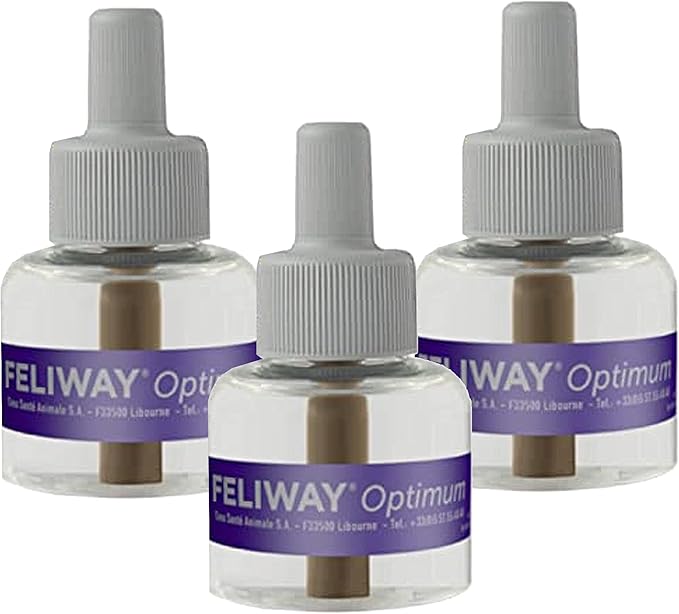 FELIWAY Optimum 3 x 30 Day Cat Calming Refills for Pheromone Diffuser, 3 x 48ml Value Pack - Helps Reduce Common Signs of Stress in Cats & Kittens, Enhanced Calming