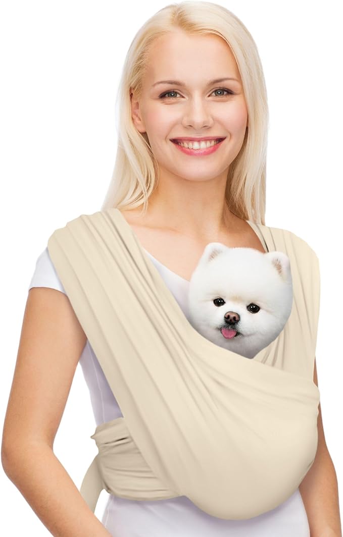 Dog Carriers for Small Dogs, Front Facing Dog Sling Carrier, Hands Free Cat Carrier, Size Adjustable, Reducing Back Pain, Premium Cotton, Safe and Soft Dog Carrier (Plus, Beige)