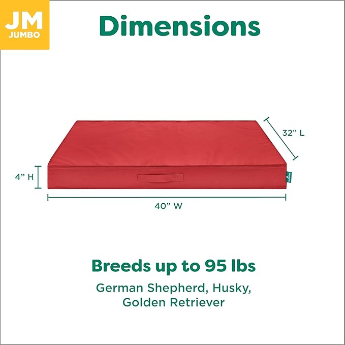FurHaven Cooling Dog Bed – XL Foam Mattress for Joint Pain Relief, Waterproof Liner, Removable Washable Cover, Durable for Outdoor Use, Deluxe Grid Indoor/Outdoor Bed – Red, Jumbo