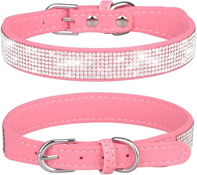 Dog Collar for Medium Dogs Female, Bling Diamond Fancy Crystal Glitter Pretty Jewel Rhinestone Puppy Dog Collars for Small Medium Large Breed Pet Girl Dogs Cats Kitten, Pink M Size