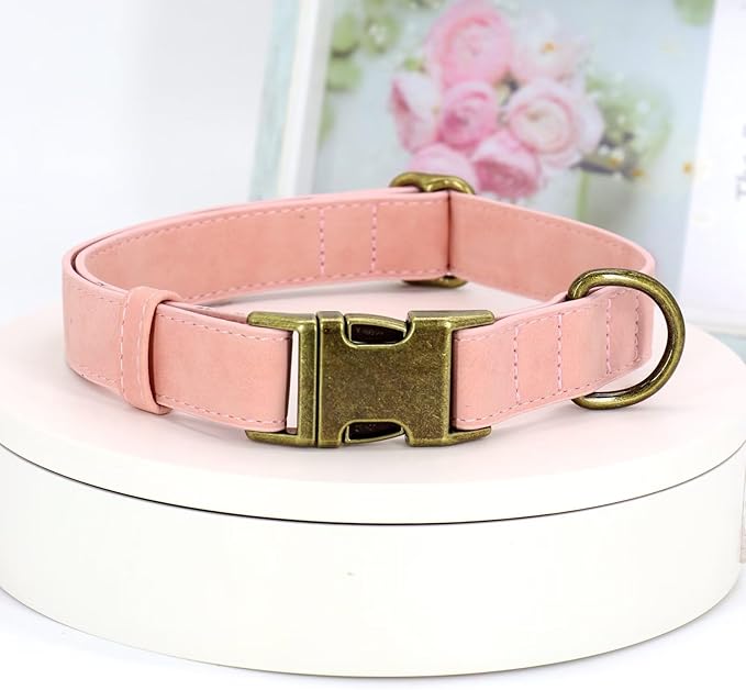 Didog Soft PU Leather Dog Collar, Stylish Quick Released Dog Collars for Large Dogs, Easy Clean Adjustable Pet Collar for Daily Walking, Pink, XL Fit 17-27" Neck