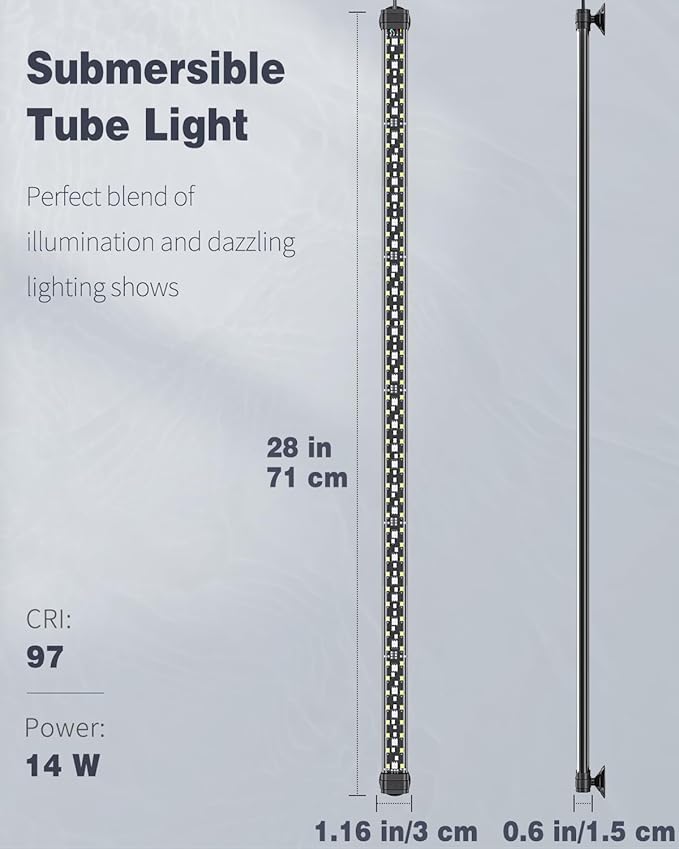 Pawfly 14W Aquarium LED Light 28 Inch 24/7 Fish Tank with Full Spectrum Brilliant White Blue Red Green Lights Multi-Colored LEDs with D/N Mode Single Color Effect Timer and Adjustable Brightness