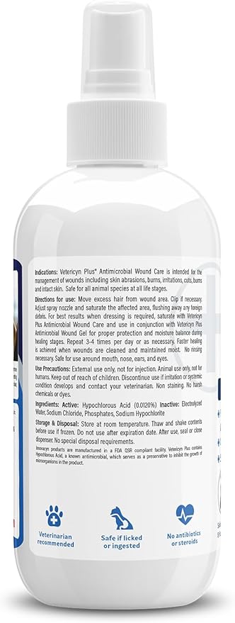 Vetericyn Plus Dog Wound Care Spray | Healing Aid and Skin Repair, Clean Wounds, Relieve Dog Skin Allergies, Safe for All Animals. 8 ounces