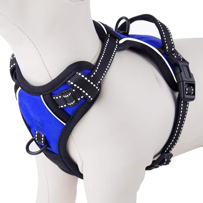PHOEPET No Pull Dog Harnesses for Small Puppies Reflective Adjustable Front Clip Vest with 2 Metal Leash Attachment Hooks Soft Handle [Over The Head Design](XS, Royal Blue)