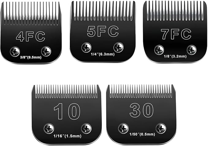 10 Blades Dog Grooming Blades Compatible with Andis/Oster A5/Wahl KM-10 Series Dog Clippers,Detachable Clipper Replacement Blade,Black (5PCS Black-#10+30+4FC+5FC+7FC)