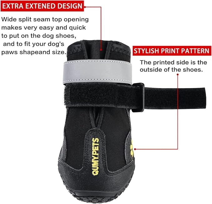 QUMY Dog Shoes for Large Dogs, Medium Dog Boots & Paw Protectors for Winter Snowy Day, Summer Hot Pavement, Waterproof in Rainy Weather, Outdoor Walking, Indoor Hardfloors Anti Slip Sole Black Size 1