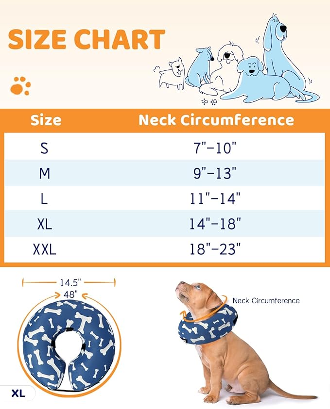 Supet Inflatable Dog Cone Alternative After Surgery - Neck Donut Recovery E-Collar for Neuter - Soft Cone for Small, Medium, Large Dogs
