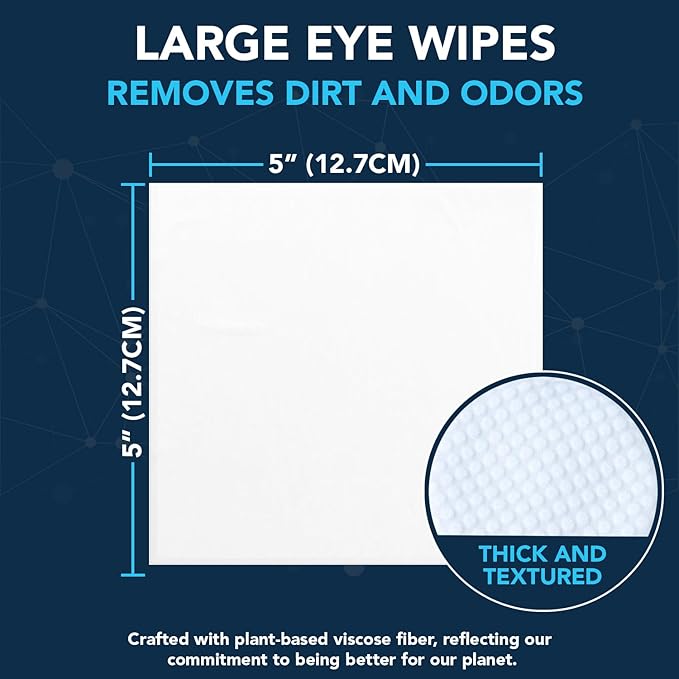 NOVEHA Dog Eye Wipes - Tear Stain Remover for Dogs - Formulated to Remove Eye Debris, Tear Stains & Eye Discharge - Plant Based, Safe, Convenient, and Large Unscented Wipes (100 Count x 1 Package)