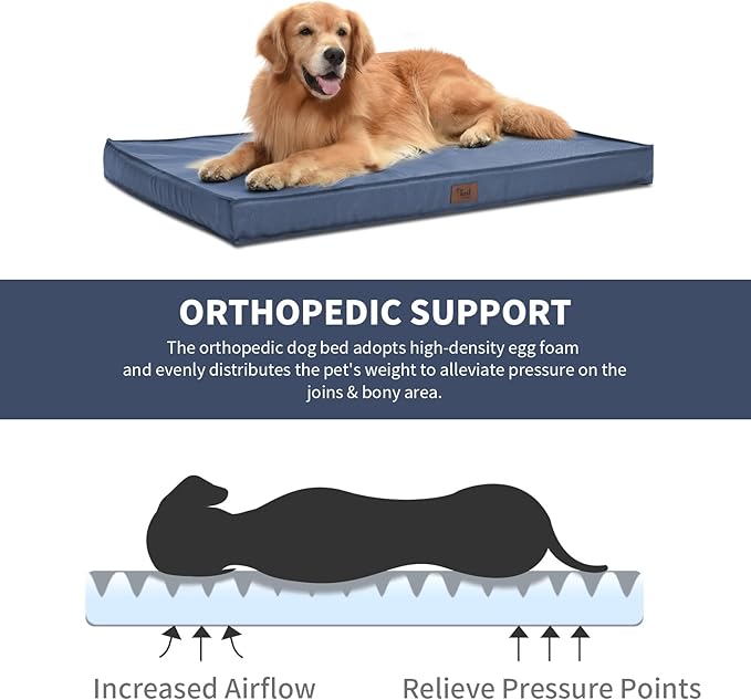 Outdoor Dog Bed for Medium Dogs, Waterproof Dog Crate Bed for Puppy Beds, Orthopedic Egg Crate Foam Pet Bed with Washable and Removable Oxford Cover, Navy