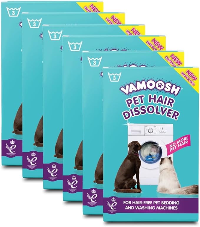 Vamoosh Pet Hair Dissolver | No Harmful Chemicals | Safe for Pets | Patented Pet Hair Dissolving Formula | Leaves no Residue | Removes Odor | Dissolves Dog, Cat & Animal Fur |100g (Pack of 18)