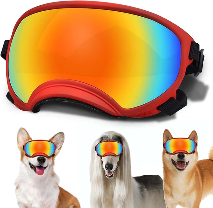 Medium Dog Sunglasses with Adjustable Strap UV Protection, Winproof Dog Puppy Sunglasses, Suitable for Medium Dog Pet Glasses, Dogs Eyes Protection,Soft Dog Goggles
