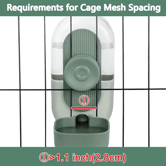 28oz Hanging Automatic Water Dispenser，Rabbit Water Bottle,Bunny Guinea Pig Ferret Water Bowl for Cage,Suitable for Small Animal Puppies(Cage Grid Spacing Over 1.2'') (Green)
