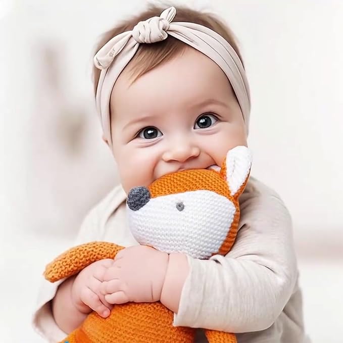 100% Organic Cotton Baby Toys Orange Fox Stuffed Animals for Newborn 7.1"