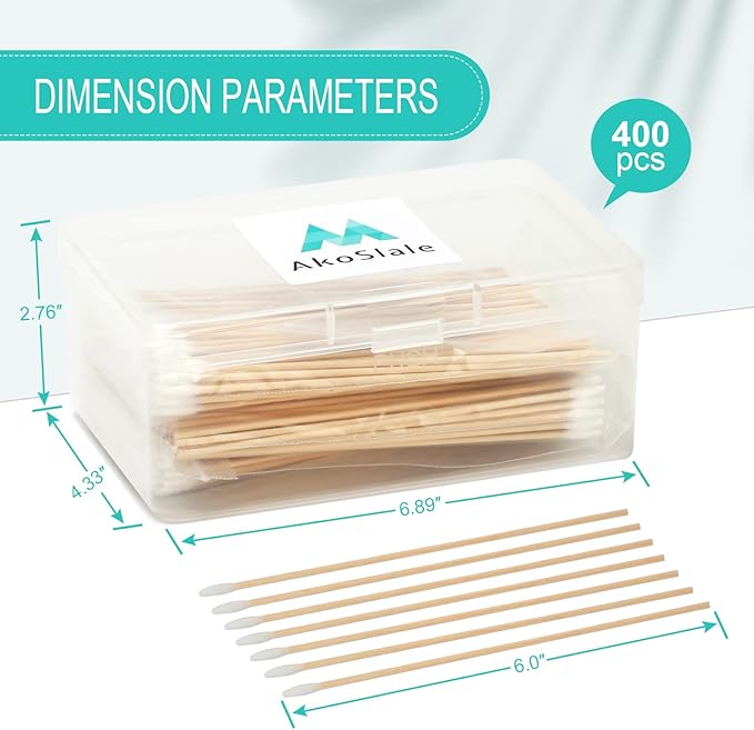 Extra Long Cotton Swabs, 400 Counts, 6-Inch | Lint-Free Tips for Gentle Cleaning of Small Dogs, Guns, Electronics, Makeup, and Crafts | Durable Wooden Sticks with Convenient Storage Box