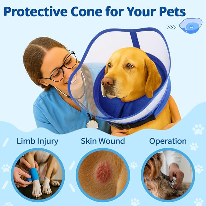Soft Dog Cone Collar, Inflatable Donut Cones Alternative After Surgery for Large/Medium/Small Dogs to Stop Licking, XL Elizabethan Neck Ecollars of Shame with Anti-Lick Shield, Comfy Pillow Recovery