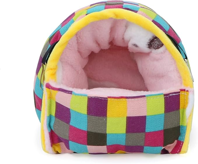 Wontee Hamster Bed Hideout Sugar Glider Hammock Small Animal Warm Bed House for Hamsters Hedgehogs Sugar Glider Gerbils Mice (Large, Colorful Plaid)