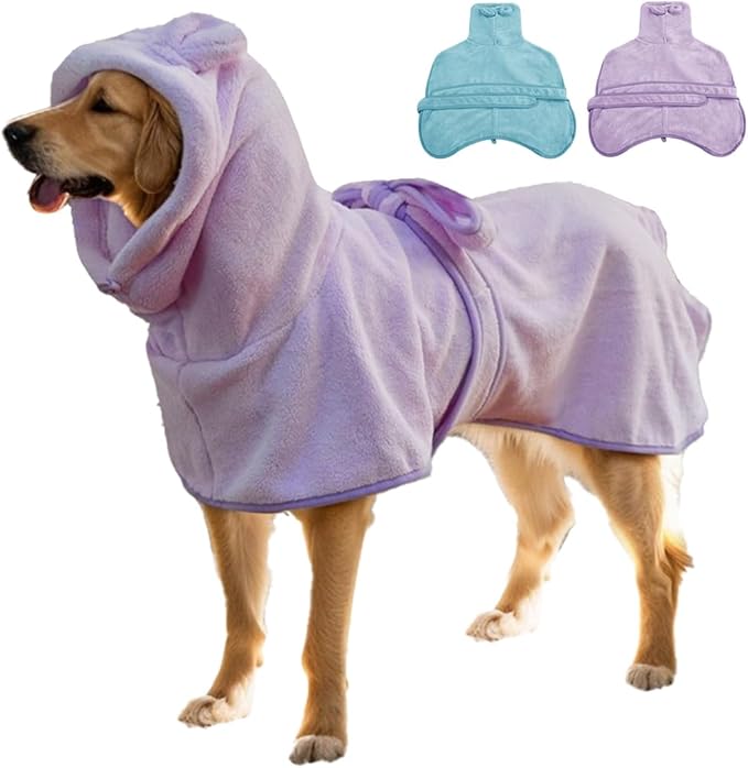 Medium to Large Size Dog Bathrobe, Quick Drying Super Absorbent Used for After Bathing, Warm Dog Towels, Adjustable Hoodies and Belts for Pet Dogs Bath Clothes Products (Purple, 3XL)