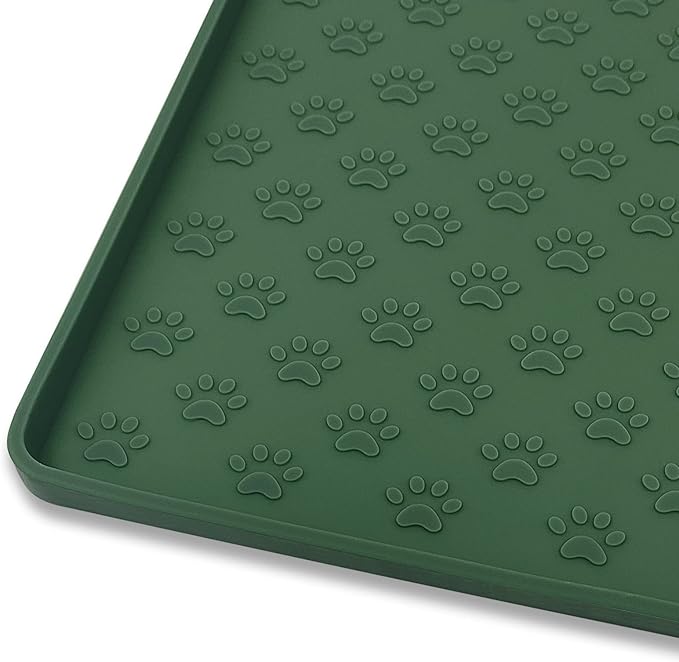 Ptlom Pet Placemat for Dog and Cat, Waterproof Silicone Pet Feeding Bowl Mats for Food and Water, Small Medium Large Dogs Mat Prevent Residues from Spilling to Floor, Hunter Green, 24.5" 16.5"