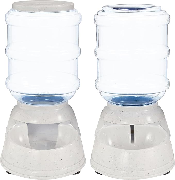 Amazon Basics Automatic Dog Cat Water Dispenser Gravity Feeder Set, Pack of 2, Small, 6-Pound Food Capacity, 1-Gallon, Gray