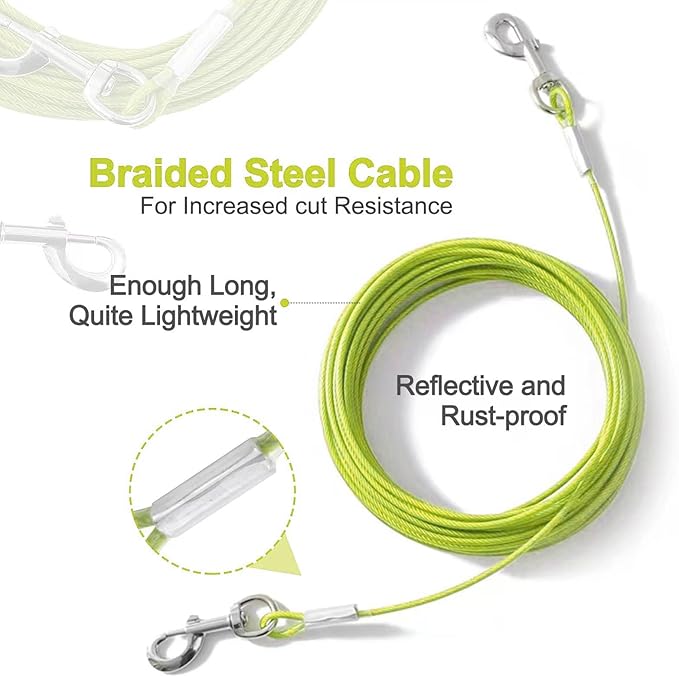 Tie Out Cable for Dogs,50FT Dog Leads,Heavy Duty Tie Out Cable for Large Dogs Up to 125lbs,Durable Dog Runner Tether Line for Outdoor,Yard