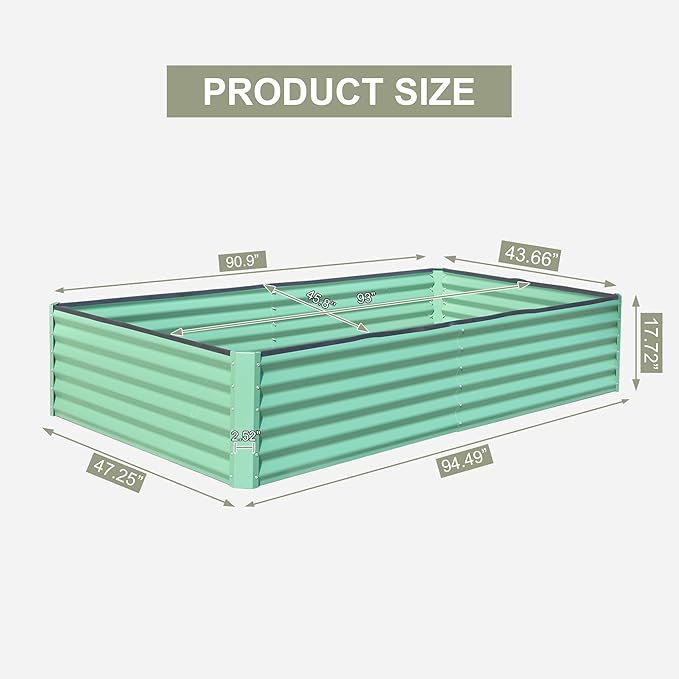 Domi Raised Garden Beds Outdoor, 8x4x1.5Ft Thickening Tall Metal Rectangular Deep Root Box Planter for Vegetables, Flowers, Herbs, and Succulents 1.5" Deep w/ 342 Gallon Capacity - Green