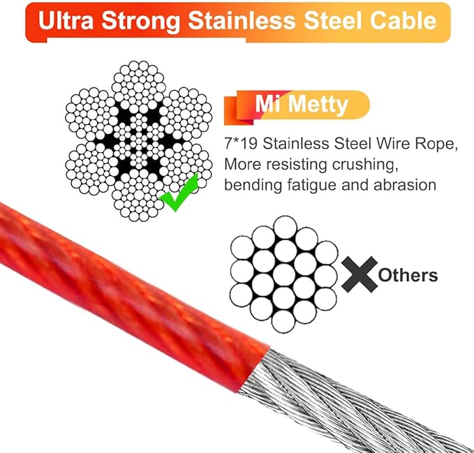 10FT Heavy Duty Dog Tie Out Cable for Large Dogs up to 125lbs, Durable Runner Tether Line (Red)