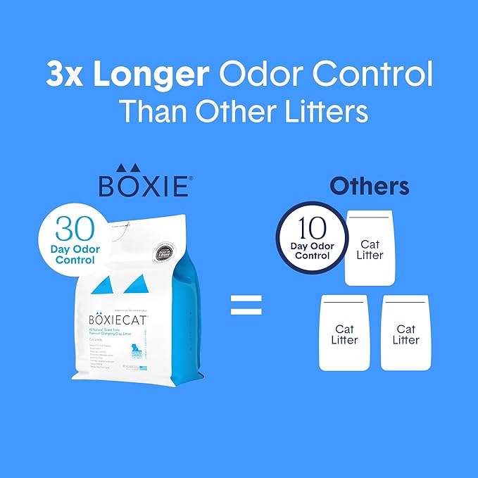 Boxie® Unscented 30 Day Odour Control Clumping Clay Cat & Kitty Litter 40 lb, 99.9% Dust-Free, Hard Flat Top® Clumps, No Fragrances No Fillers, Long-Lasting, Easy to Scoop