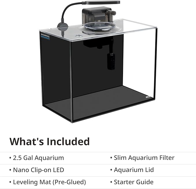 NICREW 2.5 Gallon Nano Nature Aquarium Kit, Ultra-Clear Rimless Desktop Fish Tank with Light and Filter, Perfect for Small Fish, Shrimp, or Betta, Basic Version, Black