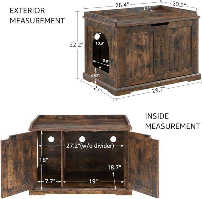 unipaws Cat Litter Box Enclosure Furniture, Dog Proof Hidden Litter Box Cover, Cabinet for Large Cat,Hideaway Kitty House, Rustic